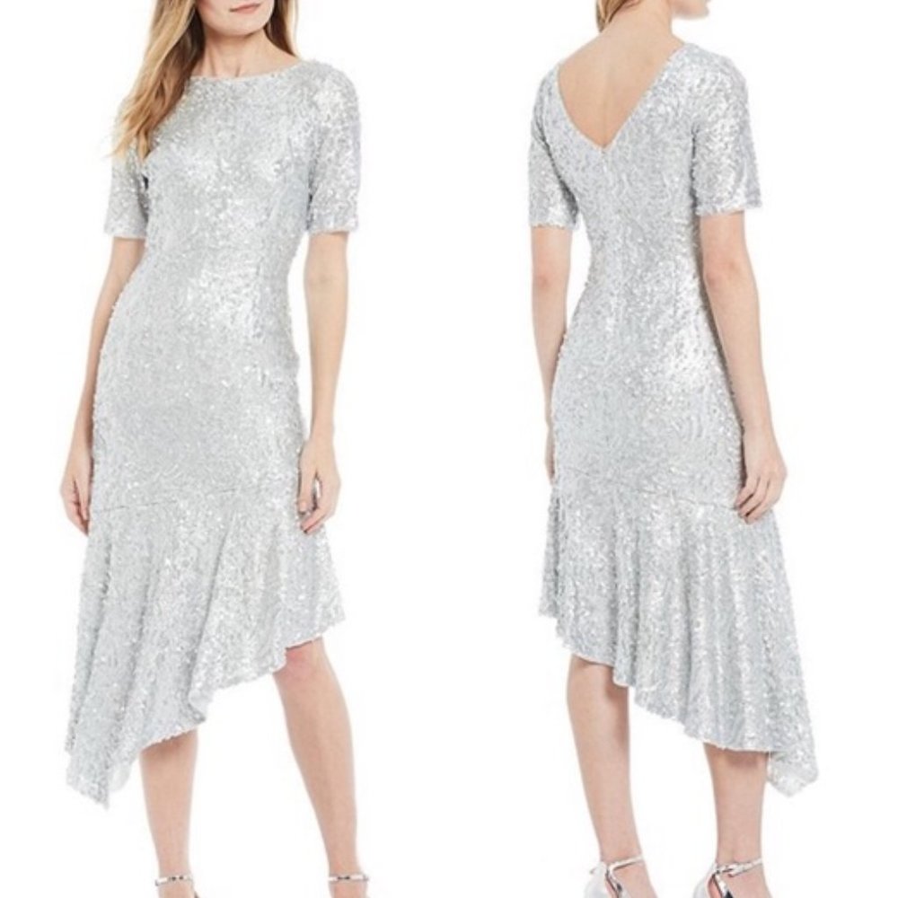 Adrianna Papell Silver Asymmetrical Dress